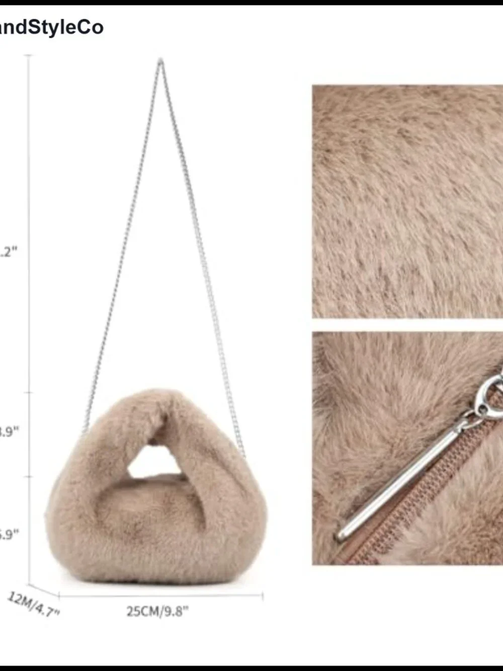 Faux Rabbit Fur Small Crossbody Hobo Bag with Chain Strap